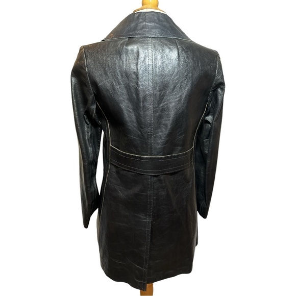 Vintage Black Leather Coat Jacket - Picture 3 of 3